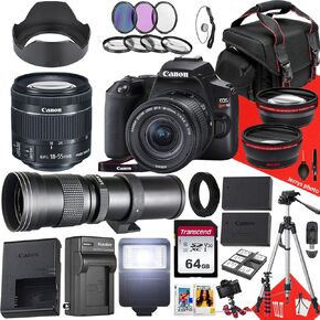 Canon EOS Rebel SL3 DSLR Camera with EF-S 18-55mm f/4-5.6 is STM and 420-800mm f/8.3 HD Telephoto Zoom Lens + 64 GB Memory + Filters + Tripod + More (36pc Bundle) (Renewed)