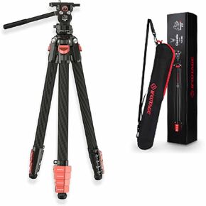 Ifootage Gazelle Travel Tripod Ta3b مع Komodo Fluid Head K3،62/157.5cm Aluminium Sploy Tripod Clit للكاميرا ، والهاتف الذكي المباشر المتدفق Sony Nikon Canon Fuji DSLR ، تحميل 11 رطل ، Ta3b+K3