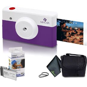 Minolta MNCP10-CH Instapix 2 in 1 Instant Print Digital Camera & Bluetooth Printer (Charcoal) + Camera Bag + Diginerds Microfiber Cleaning Cloth + Instaprint 2 Pack Instaprint Cartridges