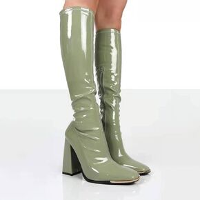 Sexy Knee Boots Long Tube Super High Heel Patent Leather Nightclub Pole Dancing Large Size Thigh High Booties
