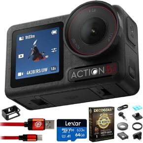 DJI Osmo Action 5 Pro Standard Combo, 4-Hr Battery, 4K Video Bundle with Lexar 64GB Memory Card, Type-C Charge & Sync USB Cable & Deco Gear CPS Exclusive 26 Month Protection Pack (BEACH-CPS-26M500)