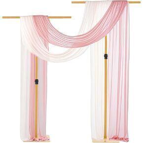 Vincidern 2pcs T-Shaped Wedding Backdrop Stand, Adjustable Height Metal Backdrop Stand for Party, Weddings, Ceremonies, Birthday & Events, Perfect for Hanging Sheer & Banner Signs, Gold, 8ft