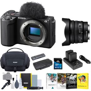 Sony ZV-E10 II Mirrorless Camera (Black) Bundle with 10-20mm Lens, SD Card, Batteries, Software, Cleaning Kit (7 Items)