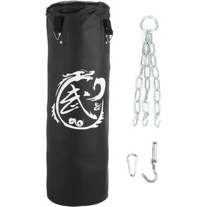 PU Hanging Boxing Sandbag, 31.5in 3 Layer Hanging Sandbags Training Fitness Striking Drop Hollow Sand Bag with Chain Hook for Thai Boxing Taekwondo