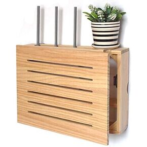 Router Storage Box，Router Storage Box WiFi Router Bracket Set-top Floating Wall Mounted Shelf Shelf Bracket for TV Accessories WiFi Router TV Box Set Top Box，Natural-39.5 * 23.5 * 9.5cm