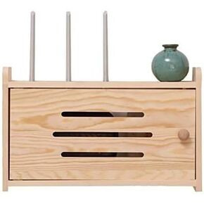Wall Mounted Router Storage Box Small Chest of Drawers Wood Router 8 Cube Organizer Free Punching Solid Wood Wireless Router Storage Box Wall Mount，Yellow-40cm*25cm*10cm