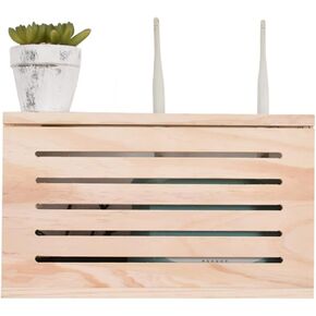 Floating Shelves WiFi Router Storage Box Wooden Wireless Router Storage Box Wall Mounted Living Room Set Top Box Multifunction Storage Box，Wooden Color-42x23.5x11cm