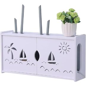 Floating Shelves Router Storage Box Wall Mounted Set Top Box WiFi Router Shelf Protector Hider Shielding Storage Shelf Simple Installation，White(d)-48x24x12cm