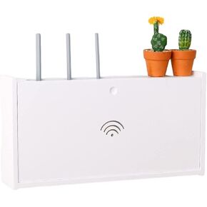 Wall Mounted Router Storage Box Wireless Router Storage Shelf， Socket Shielding Wire Finishing Wire Box Floating Shelf，Wall- Mounted WiFi Router Storage Box，Wood Color-28 * 25 * 10cm