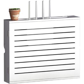 Floating Shelves WiFi Router Storage Box Wooden Wall Hanging Router Shelf Living Room Set Top Box Bracket Cover Box for Home and Office，White(b)-47.5x32.5x10cm