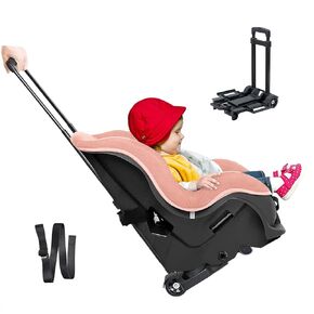 Car Seat Carrier for Airport with Wheels and Compact Fold, Car Seat Trolly, Foldable Carseat Travel Cart with Belt