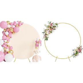 Wokceer 6.6FT Round Backdrop Stand and Arch Cover Bundle Beige Round Arch Covers with Buckles for Wedding Birthday Party