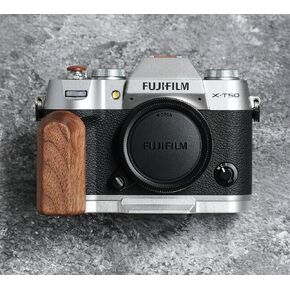 Handmade Wooden Handle Grip & Alloy Base L Plate for Fuji Film XT50 X-T50 Camera (Walnut + Sliver Alloy Base)