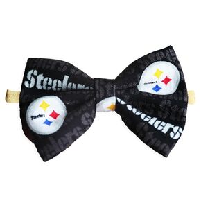 Newborn To Toddler Girls Steelers Hair Bow Football Nylon Headband Or Alligator Clip | Made In USA | Fast Shipping (Nylon)