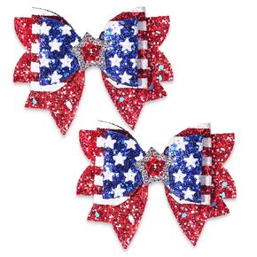 4th of July Hair Clips USA Flag Hair Bows Alligator Clip for Kids Girls Patriotic Stars Bow Hair Clips Glitter Red White Blue Sequin Hairpins Independence Day Hair Accessories for Toddlers Baby 2Pcs