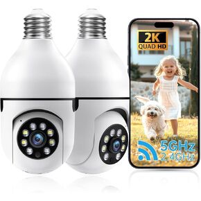 2K Light Bulb Security Camera 5G&2.4Ghz WiFi Security Cameras Wireless Outdoor Indoor,Cameras for Home Security Outside Indoor,Motion Detection and Alarm,Two-Way Talk,Color Night Vision (2Pack Cam