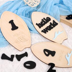 Wooden Surf Baby Baby Monthly Milestone Cards - Beach Year First Monthly Markers ، Ocean Waves Dives Diverson Distric