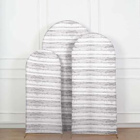Efavormart Set of 3 | Brown Rustic Wood Plank Pattern Spandex Fitted Wedding Arch Covers for Round Top Chiara Backdrop Stands - 5ft, 6ft, 7ft
