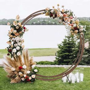 Tableclothsfactory 8ft Natural Brown Wood DIY Round Wedding Arch Backdrop Stand, Rustic Photo Backdrop Stand