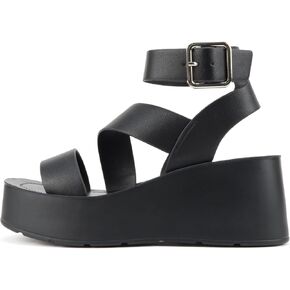 Soda “Newday" ~ Women Square Toe Multi Strap Low Heel Wedge Sandal with Adjustable Ankle Strap