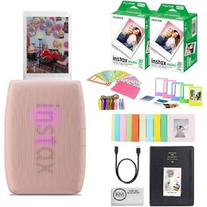 Fujifilm Instax Mini Link 3 طابعة الهاتف الذكي | وردة الوردي مجمعة مع Instax Mini Form Film | 40 التعرض + ألبوم Instax Mini ، الحدود ، الملصقات والمقاطع + قطعة قماش تنظيف الألياف الدقيقة (5 عناصر)