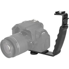 Camera Flash Speedlite Mount, Dual Hot Shoes Holder Mount Adapter, 1/4 Thread Camera Flash L Bracket Mount for DV Microphone LED Light, Camera Accessories