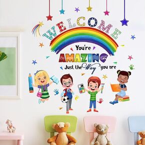 Kids Inspirational Quotes You are Amazing Wall Decal Reading Corner Rainbow Wall Stickers for Classroom Kids Playroom Nursery Reading Room Bedroom