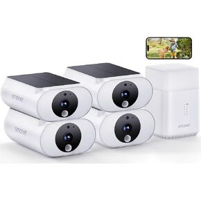 Solar Security Cameras Wireless Outdoor, 2K WiFi Home Security Camera System, 4 Surveillance Cameras Kit Battery Powered, 128G Local Storage, Spotlight, Night Vision, No Monthly Fee