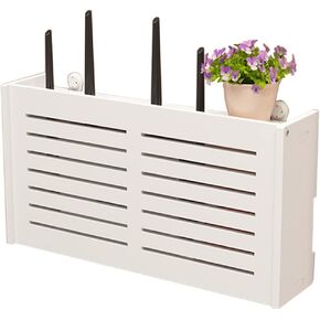 Floating Shelves PVC Router Storage Box WiFi Router Modem Cable Power Plug Wire Storage Boxes Multi Function Storage Rack，White(a)-38x20x8.5cm