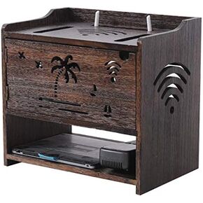 Router Storage Box，Box WiFi Router Bracket Set-top Wall Mount WiFi Router Stand Router Storage Box Shelf Bracket for TV Accessories WiFi Router TV Box Set Top，Brown-33 * 22 * 30.5cm