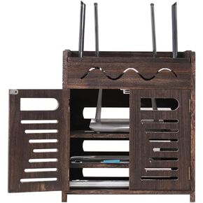 Floating Shelves Router Storage Box Wooden WiFi Router Fenches Cable Storage Organizer Box for Cable Boxes Routers Remotes DVD Players，Brown-37x32x21cm