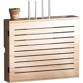 Floating Shelves Wireless Router Storage Box Wall Hanging Router Decorative Shelf TV Lower Row Socket Occlusion Box for Home and Office，Wooden Color-42.5x32.5x10