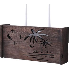 Floating Shelves Wooden Router Storage Box Wall Mounted Set Top Box TV Lower Row Socket Occlusion Box Multi-Function Storage Rack，Brown-40x20x9cm