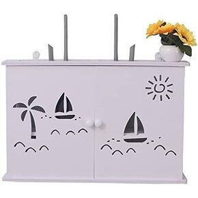 Router Storage Box，WiFi Router Bracket Set-top Floating Wall Mounted Shelf Router Equipment Wall Shelf for Living Room Hotel Home and Office WiFi Router，White-48 * 11cm*31.5