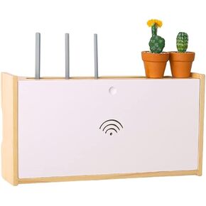 Wall Mounted Router Storage Box Wireless Router Storage Shelf， Socket Shielding Wire Finishing Wire Box Floating Shelf，Wall- Mounted WiFi Router Storage Box，White-c-48 * 25 * 10cm