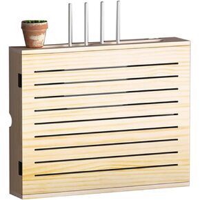 Floating Shelves Wooden Wireless Router Storage Box Wall Hanging Router Decorative Box TV Lower Row Socket Occlusion Box for Home and Office，Wooden Color-47.5x32.5x10