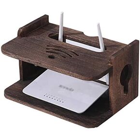 Router Storage Box，Shelf Wall Mount WiFi Router Stand Floating Wall Mounted Shelf Storage Wall-Mounted Shelf Bracket/Wall-Mounted Floating Holder Stands，Brown-29 * 19.5 * 11cm