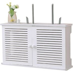 Wireless WiFi Router Shelf WiFi Router Storage Shelf Wall Mount Living Room TV Wall，Punch-Free Storage Box Router Wall Mount，White-48 * 11 * 31.5cm