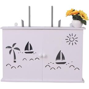 Floating Shelves Wireless Router Storage Box WiFi Router Shelf Wall Shelf Power Cord Socket Finishing Box Multi Function Display Stand Shelf，White-48x31.5x11cm
