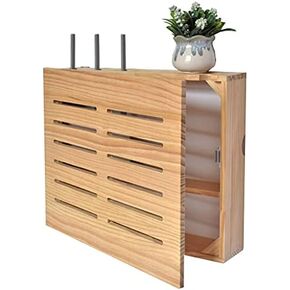 Router Storage Box，Wall Mount WiFi Router Stand 2 Tiers Set-top Box Supports Floating Holder Storage Wall-Mounted Shelf Bracket Cable Boxes， Games Consoles，Natural-48 * 10 * 39.5cm
