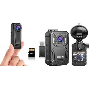 BOBLOV W1 64GB HD 1080P بكاميرا البالية ، كاميرا جسم يمكن ارتداؤها مع مقاطعتين ، تسجيل حلقة كاميرا الجسم ، طابع زمني لوقت KJ23PRO 2K ، كاميرات الجسم 128GB مع رؤية ليلية ، 4000 مللي أمبير في الساعة