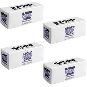 4 X Ilford DELTA 3200 Professional, Black and White Print Film, 120 (6 cm), ISO 3200 (1921535)