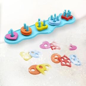Sorting & Stacking Toy Bath Toy, Shape Sorter Toys for Bathtub, Montessori Color Recognition Stacker, Early Educational Block Puzzles for Kids (Blue)