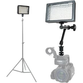 Foto&Tech Professional 160 LED Dimmable Ultra High Power Panel Video Light for All Cameras Camcorders 4K Video Photo Shoot Weddings Easy Mount + 11" Adjustable Magic Arm + 3 Filters + Carry Case