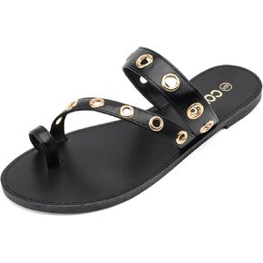 Colgo Women's Slide Sandals, Hollow Buckle Slip-On Flats, Casual Summer Dressy Sandals