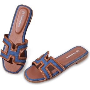 H Flat Sandals for Women Dressy Lightweight Comfortable Slide Sandal Fashion 2025 Summer Trendy Casual Slip-On Shoes