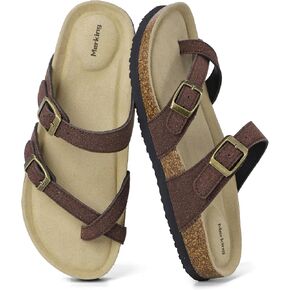 Merking Women's Slide Sandals with Cork Footbed Open Toe Adjustable Slip On Slippers Comfort Flat Summer