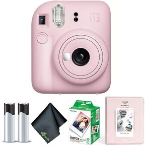 Fujifilm Instax Mini 12 Instant Camera Blossom Pink Bundle with Fuji Instax Mini Film Value Pack (20 Sheets) + Photo Album + Microfiber Cleaning Cloth
