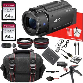 Sony FDR-AX43 UHD 4K Handycam Camcorder + AVX Wide Angle and Telephoto Lens + 2PC 64 GB Memory + Hand Grip Tripod + More (17pc Bundle) (Renewed)