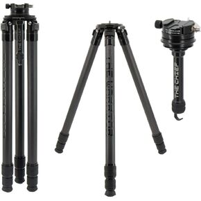 The Warrior Tripod Complete Package w/The Chief Leveling Base - Carbon Fiber Tripod with 3-Section Legs, No-Cross Leg Design, 64" Max Height, Lightweight & Heavy-Duty Tripod